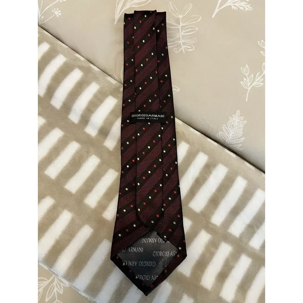 Giorgio Armani Striped Burgundy Black 100% Silk Designer Men's Tie